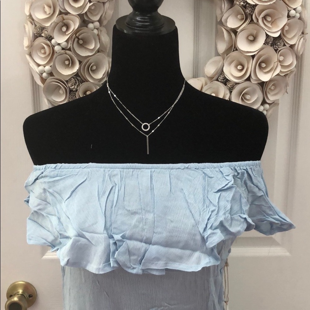 Light blue breezy off shoulder embroidered dress - Picture 5 of 8